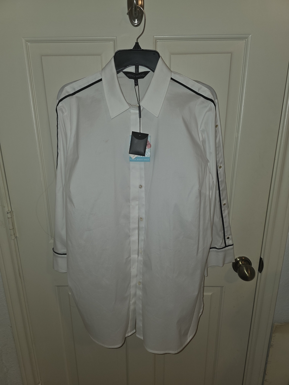 Ming Wang White Blouse with Black Piping